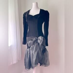 Vintage ‘90s Opera by Richards Black Velvet Drop Waist Cocktail Midi Dress